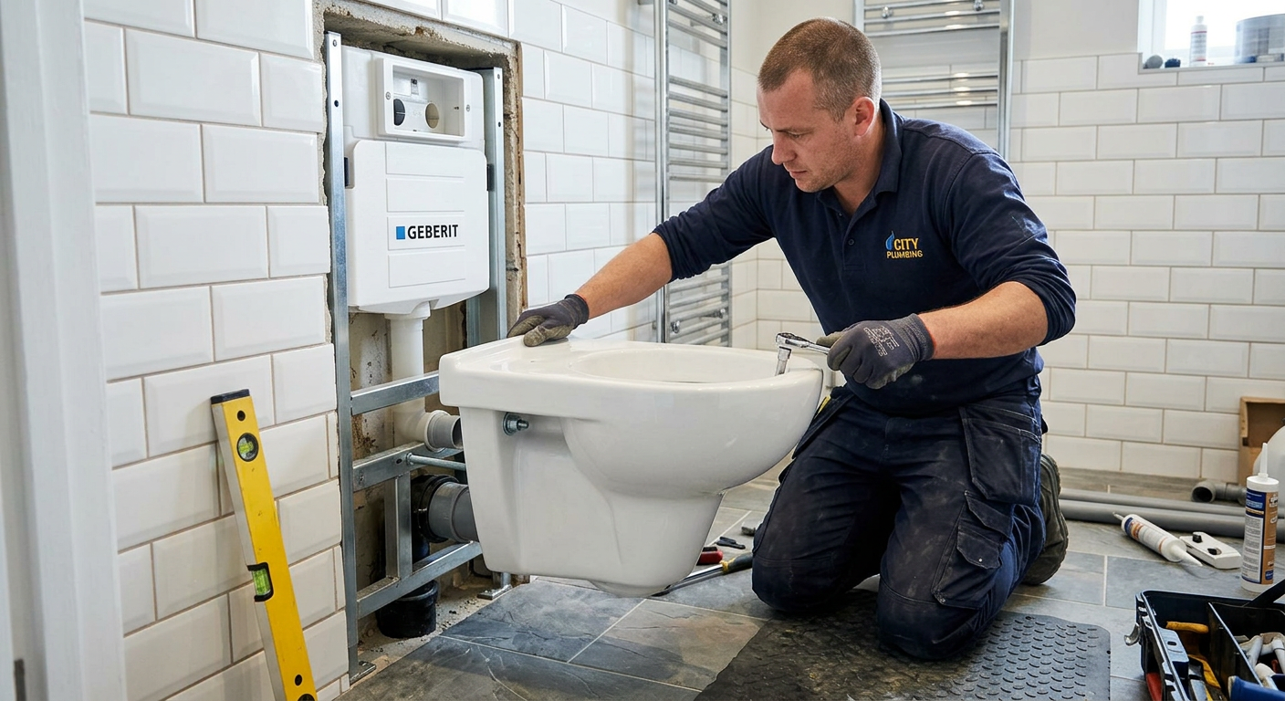 Pose de WC suspendu par un plombier professionnel à Sartrouville